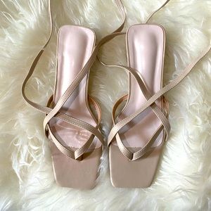 Nude Strappy Ankle Tie Sandals Size 8.5